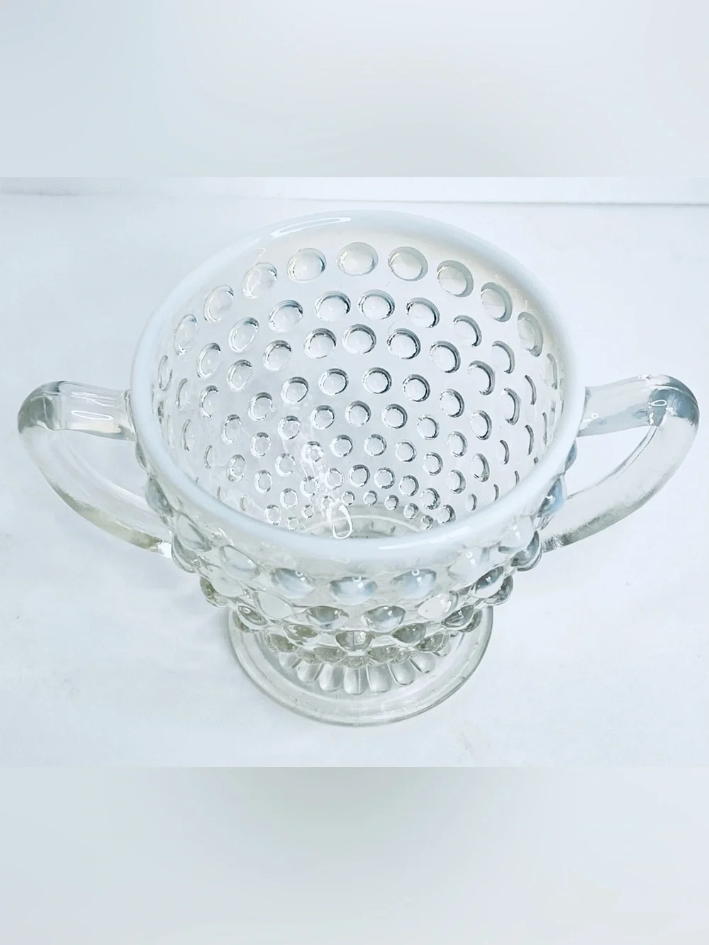 Vintage Anchor Hocking Moonstone Hobnail Opalescent Footed Sugar Bowl